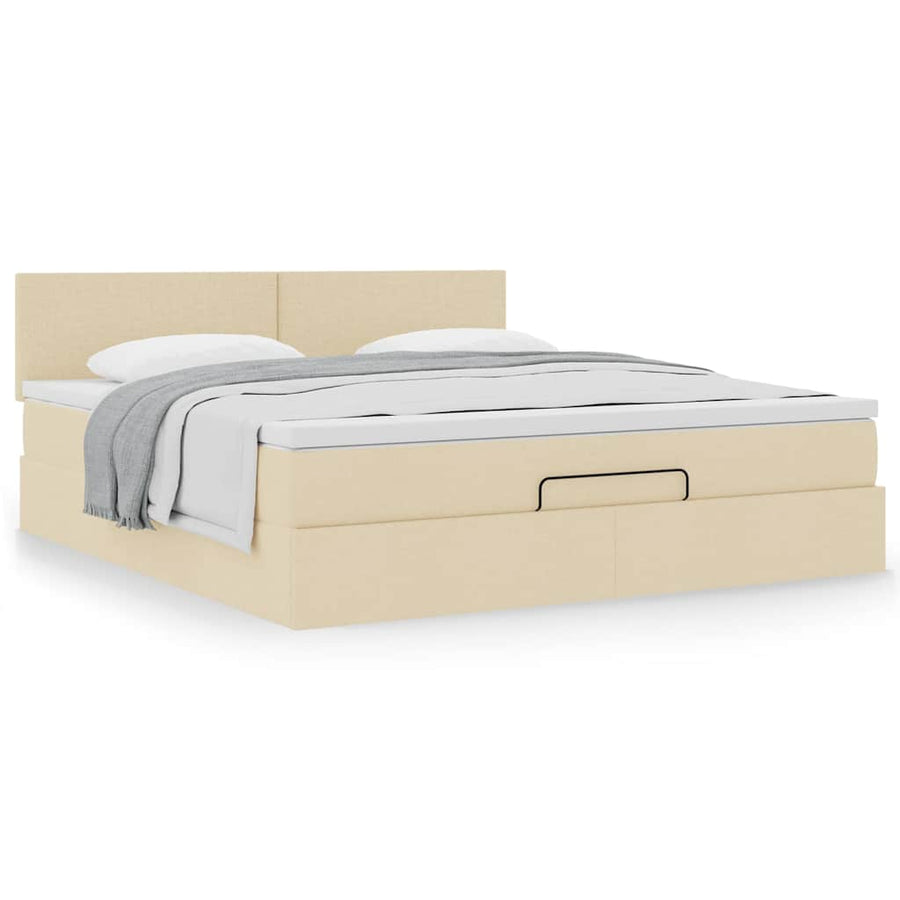 Ottoman bed met matras 160x200cm stof crèmekleurig