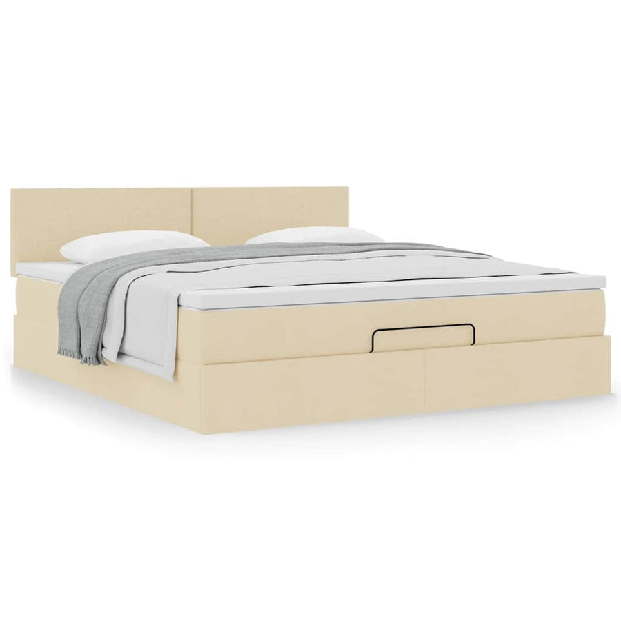 Ottoman bed met matras 180x200cm stof crèmekleurig