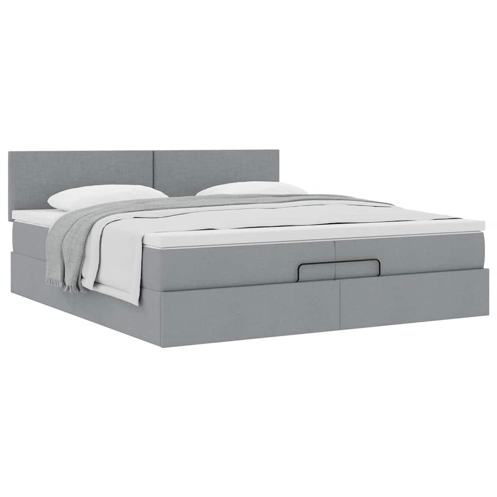 Ottoman bed met matras 200x200 cm stof lichtgrijs