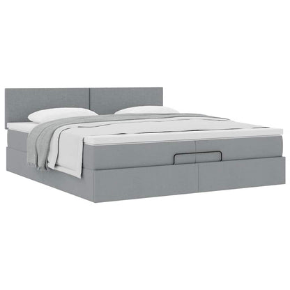 Ottoman bed met matras 200x200 cm stof lichtgrijs