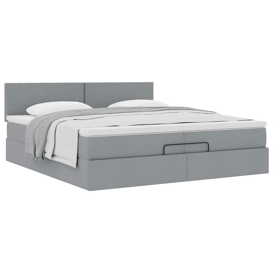 Ottoman bed met matras 200x200 cm stof lichtgrijs