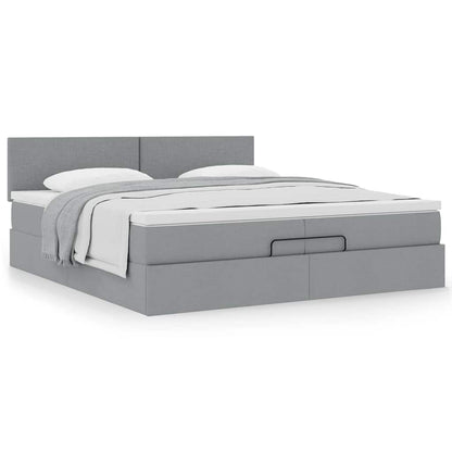 Ottoman bed met matras 200x200 cm stof lichtgrijs