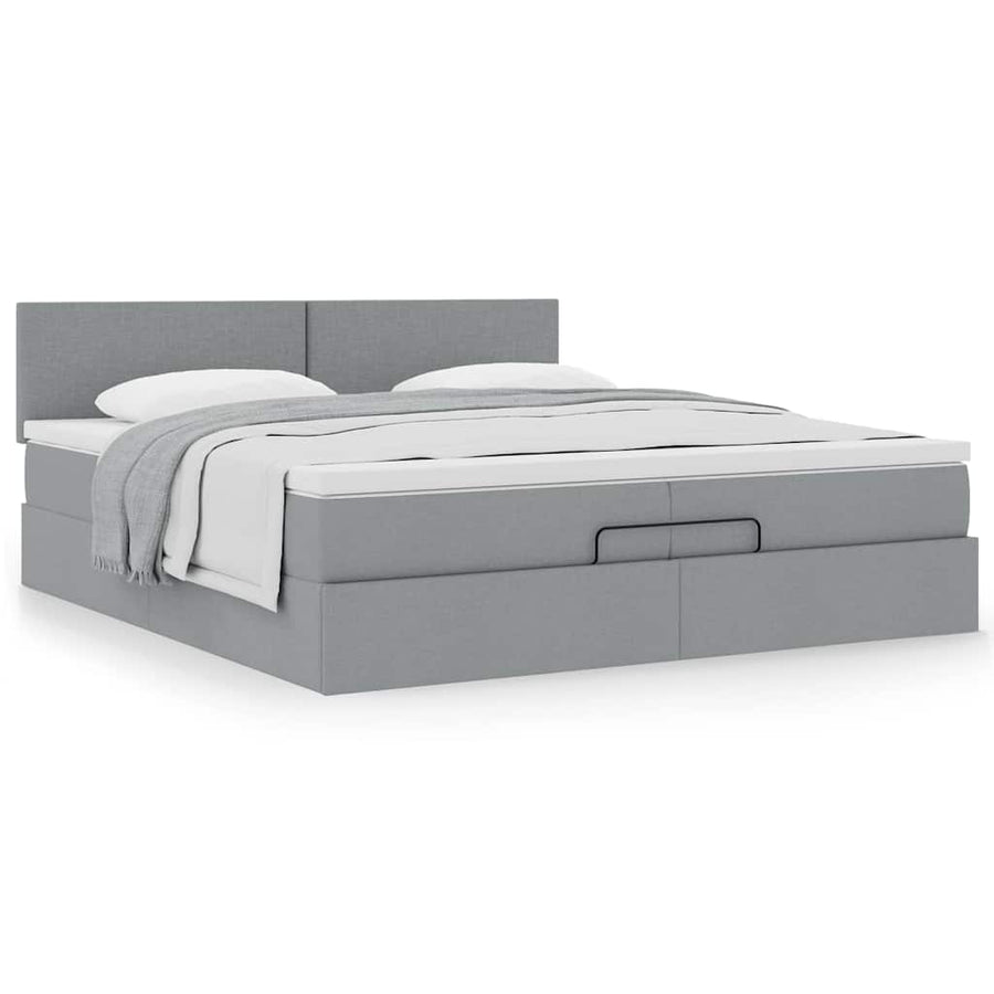 Ottoman bed met matras 200x200 cm stof lichtgrijs