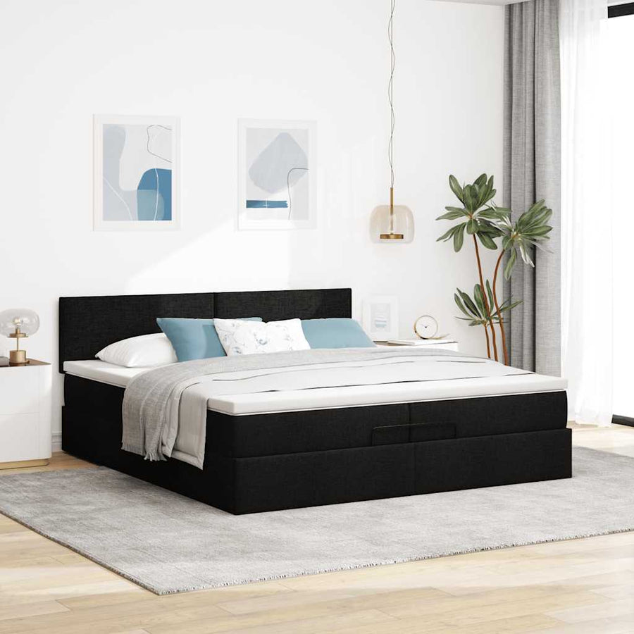 Ottoman bed met matras 200x200 cm stof zwart