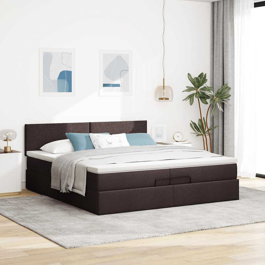 Ottoman bed met matras 200x200 cm stof donkerbruin