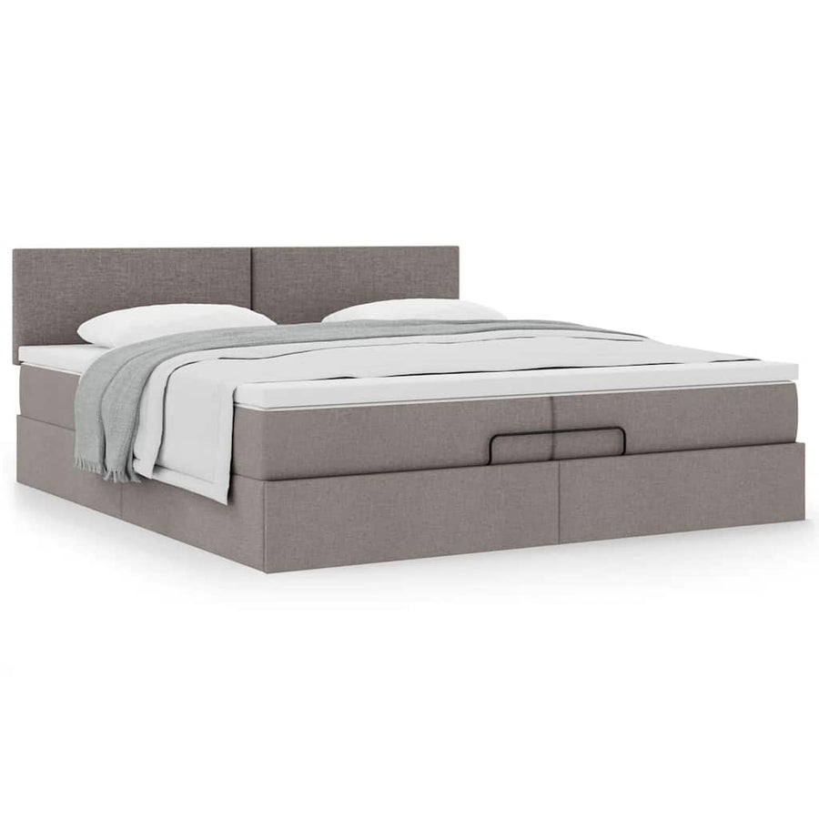 Ottoman bed met matras 200x200 cm stof taupe