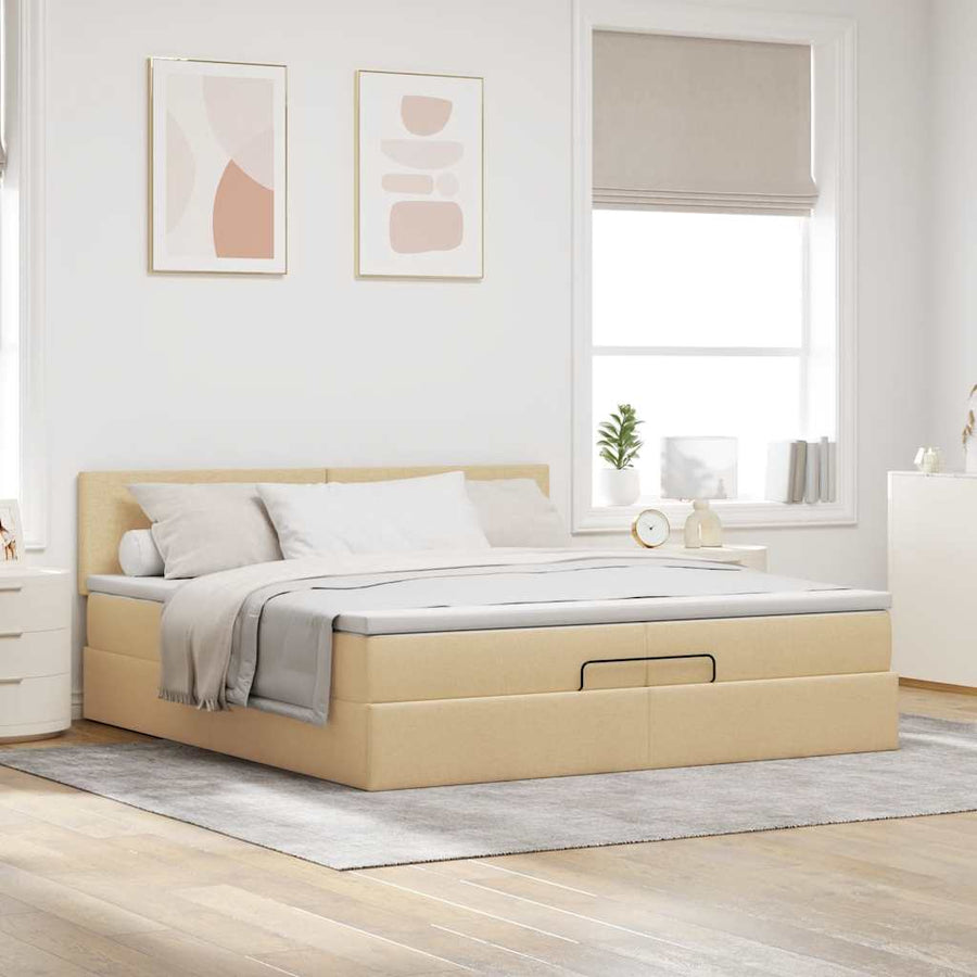 Ottoman bed met matras 200x200 cm stof crèmekleurig