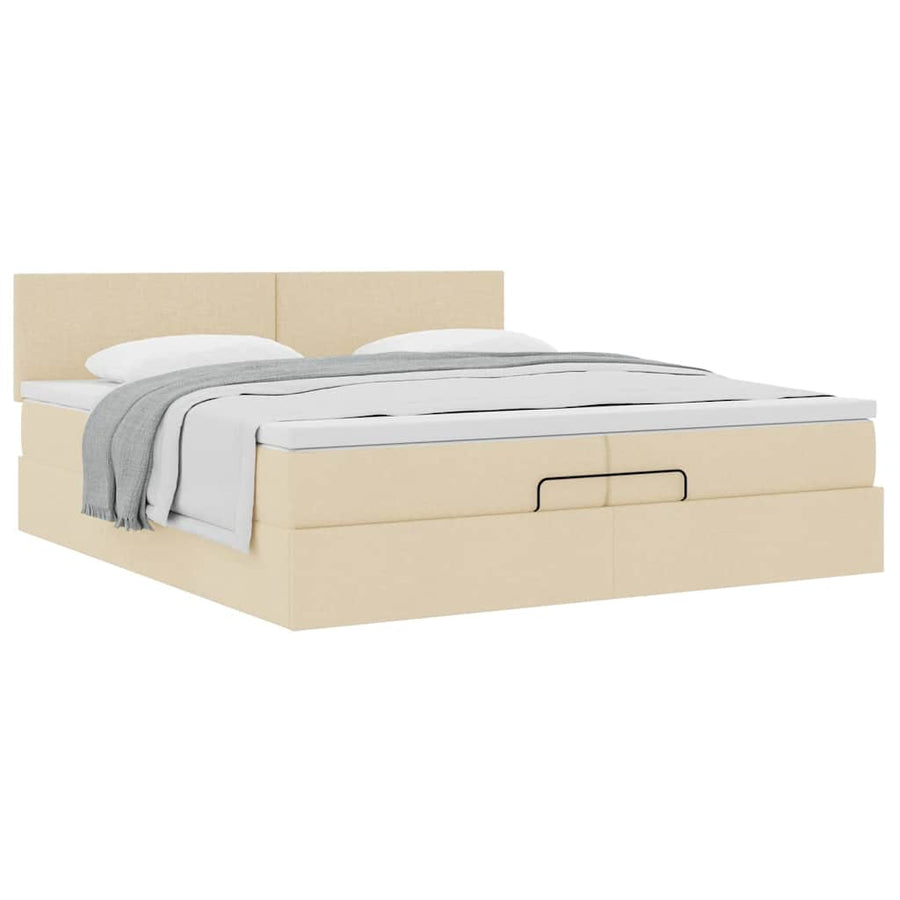 Ottoman bed met matras 200x200 cm stof crèmekleurig