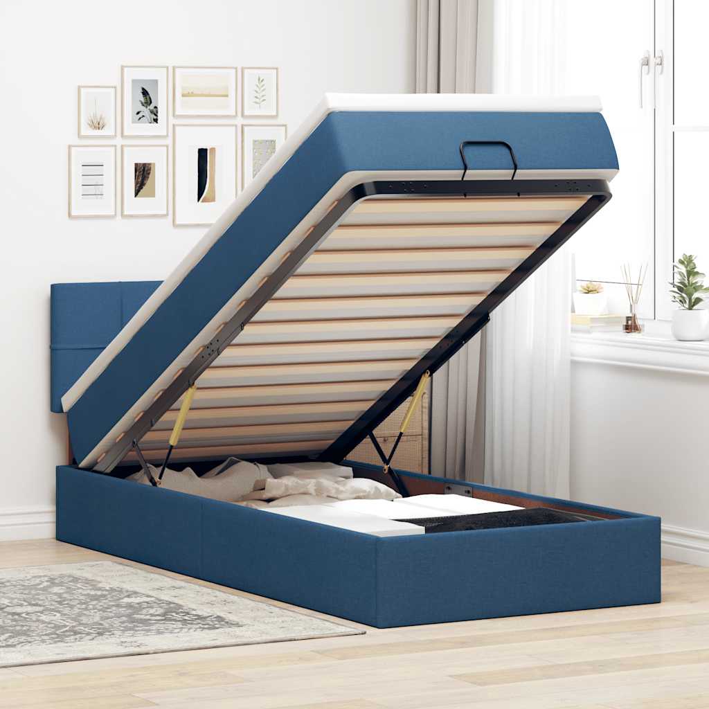 Ottoman bed met matras 80x200cm stof blauw