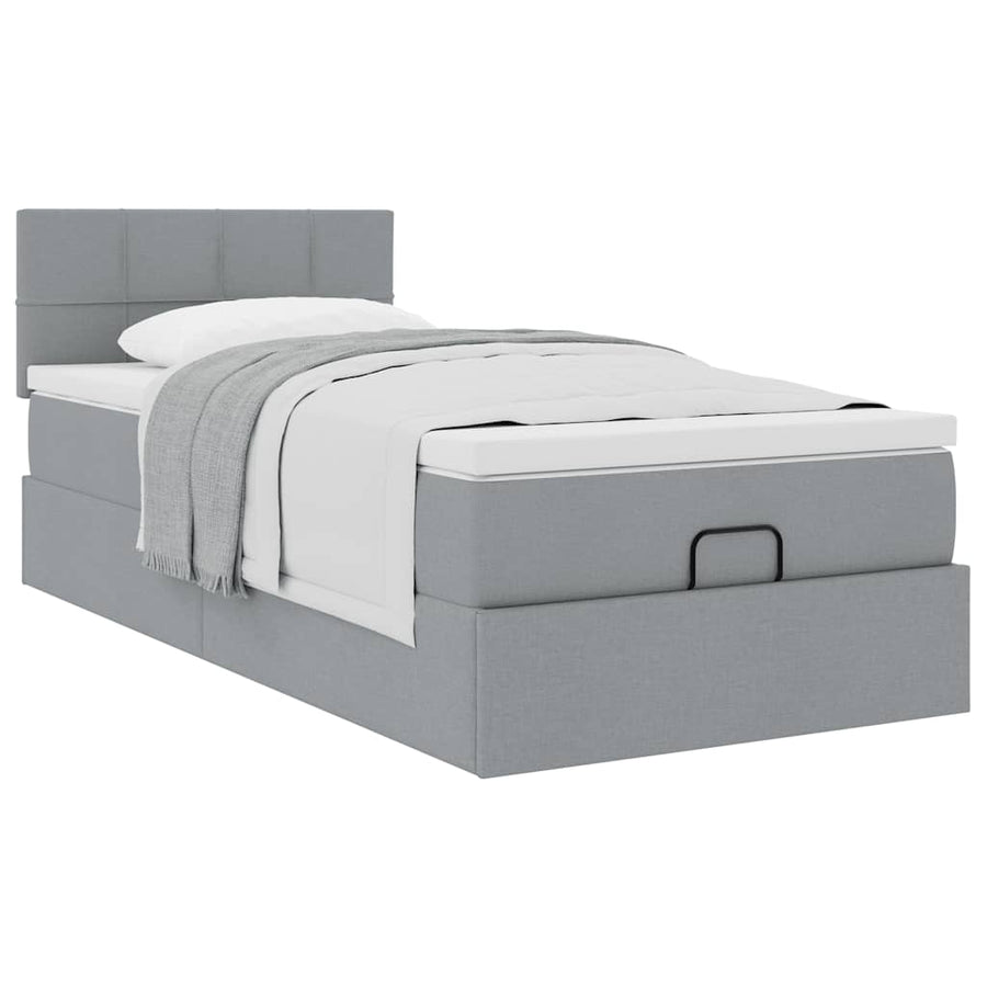 Ottoman bed met matras 90x190cm stof lichtgrijs