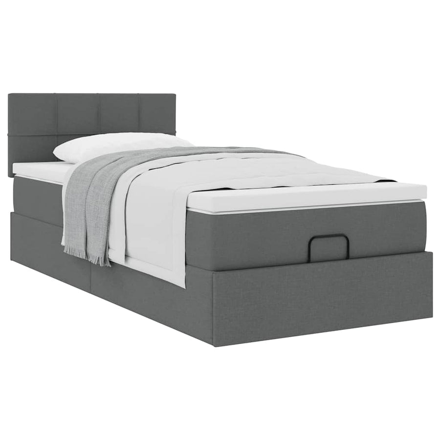 Ottoman bed met matras 90x190cm stof donkergrijs