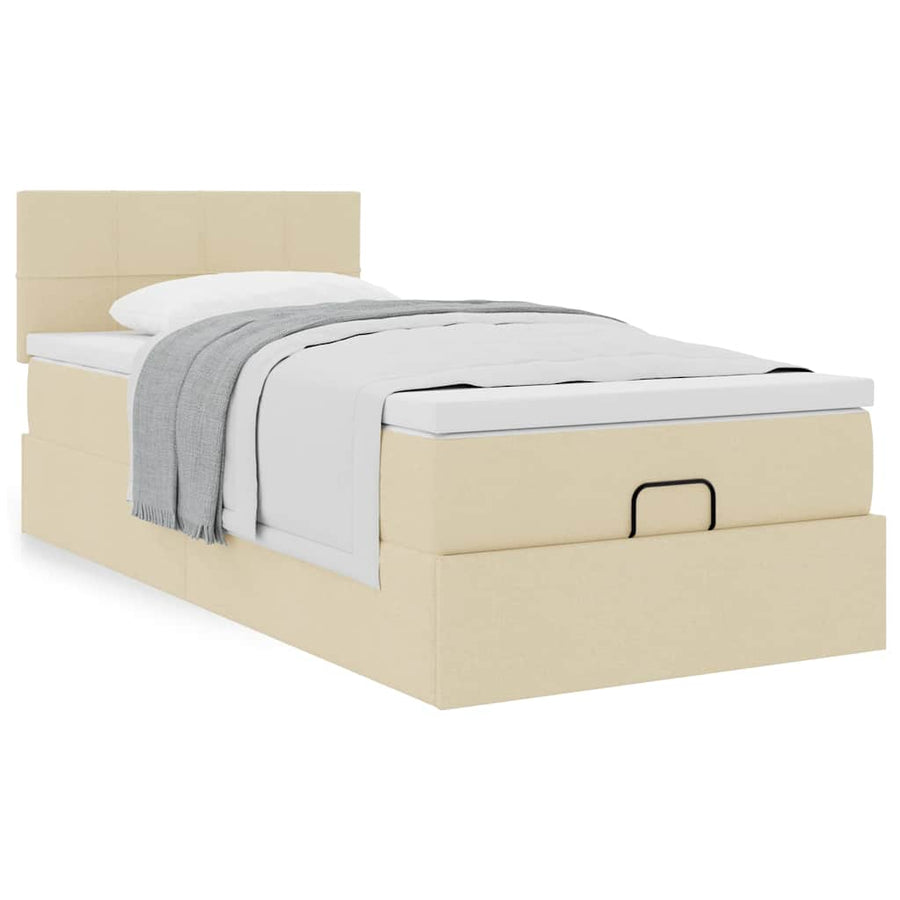 Ottoman bed met matras 90x190cm stof crèmekleurig