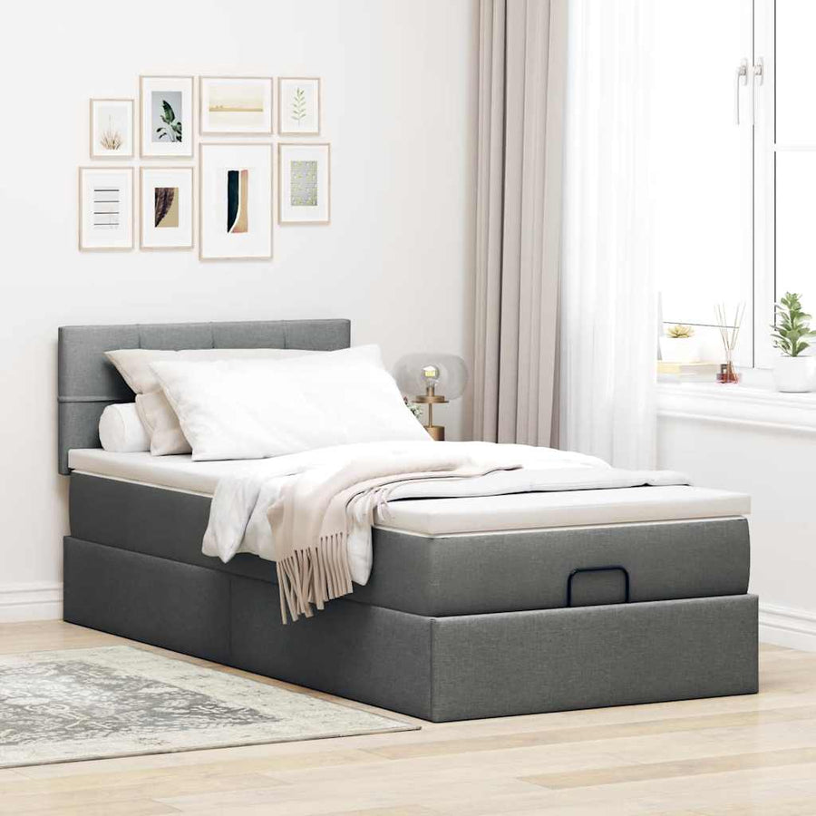 Ottoman bed met matras 90x200cm stof donkergrijs