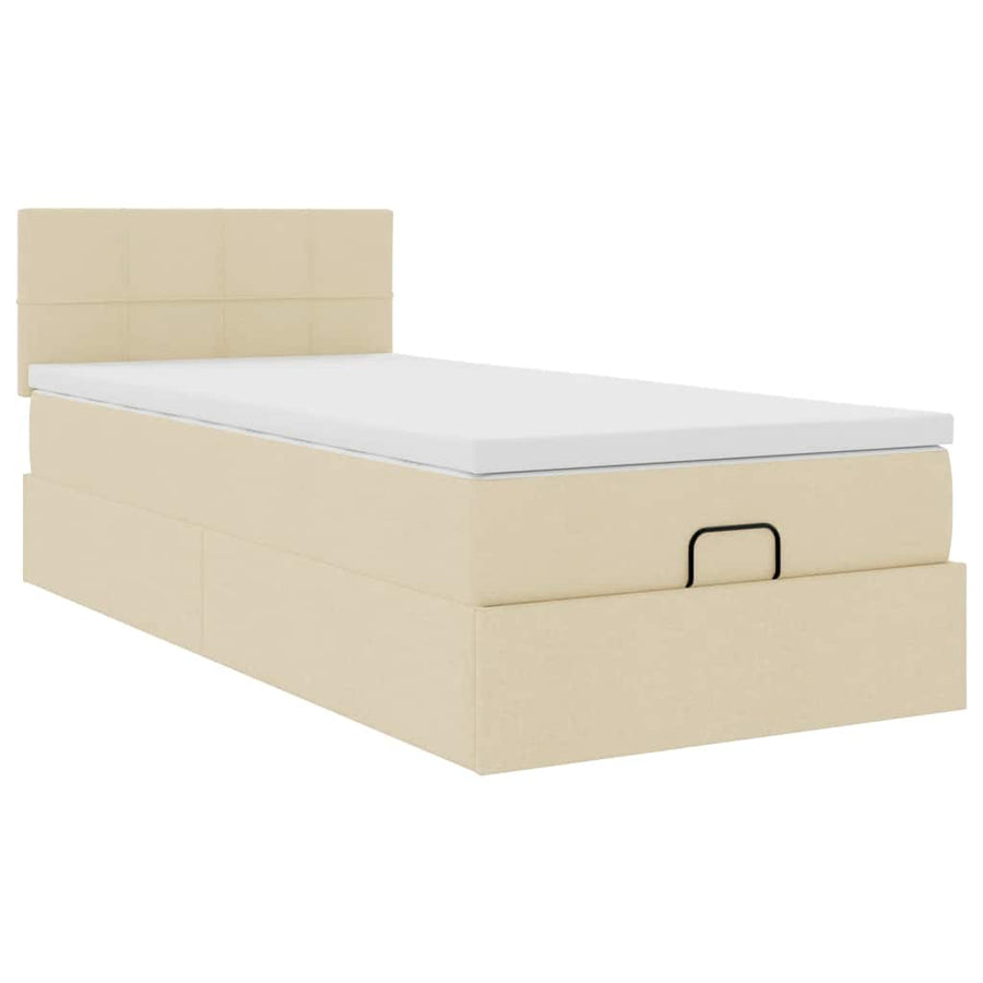 Ottoman bed met matras 90x200cm stof crèmekleurig