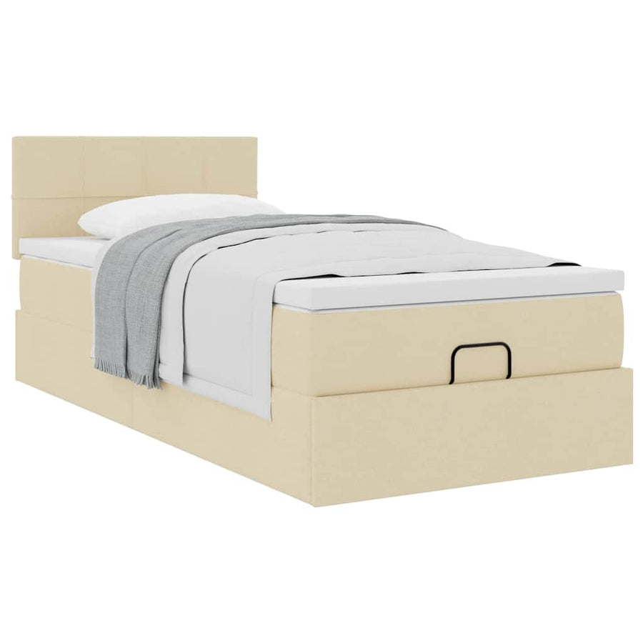 Ottoman bed met matras 90x200cm stof crèmekleurig