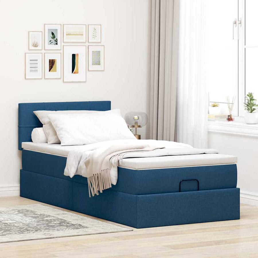 Ottoman bed met matras 90x200cm stof blauw