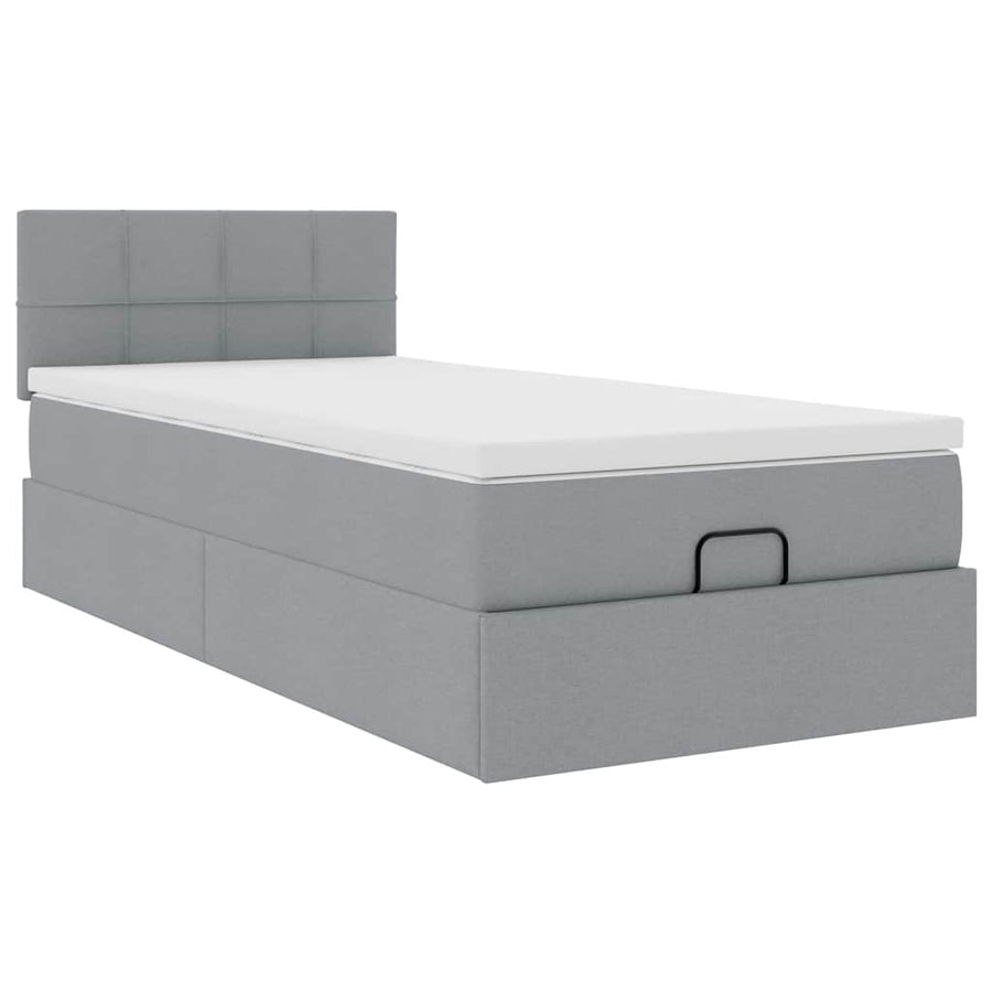 Ottoman bed met matras 100x200cm stof lichtgrijs