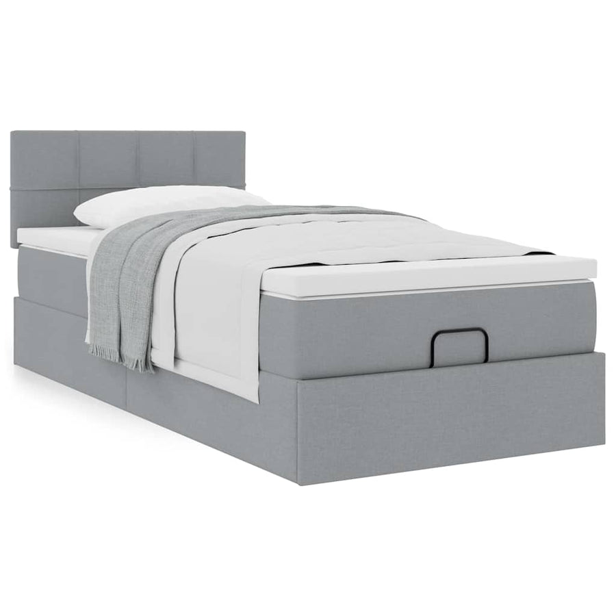 Ottoman bed met matras 100x200cm stof lichtgrijs