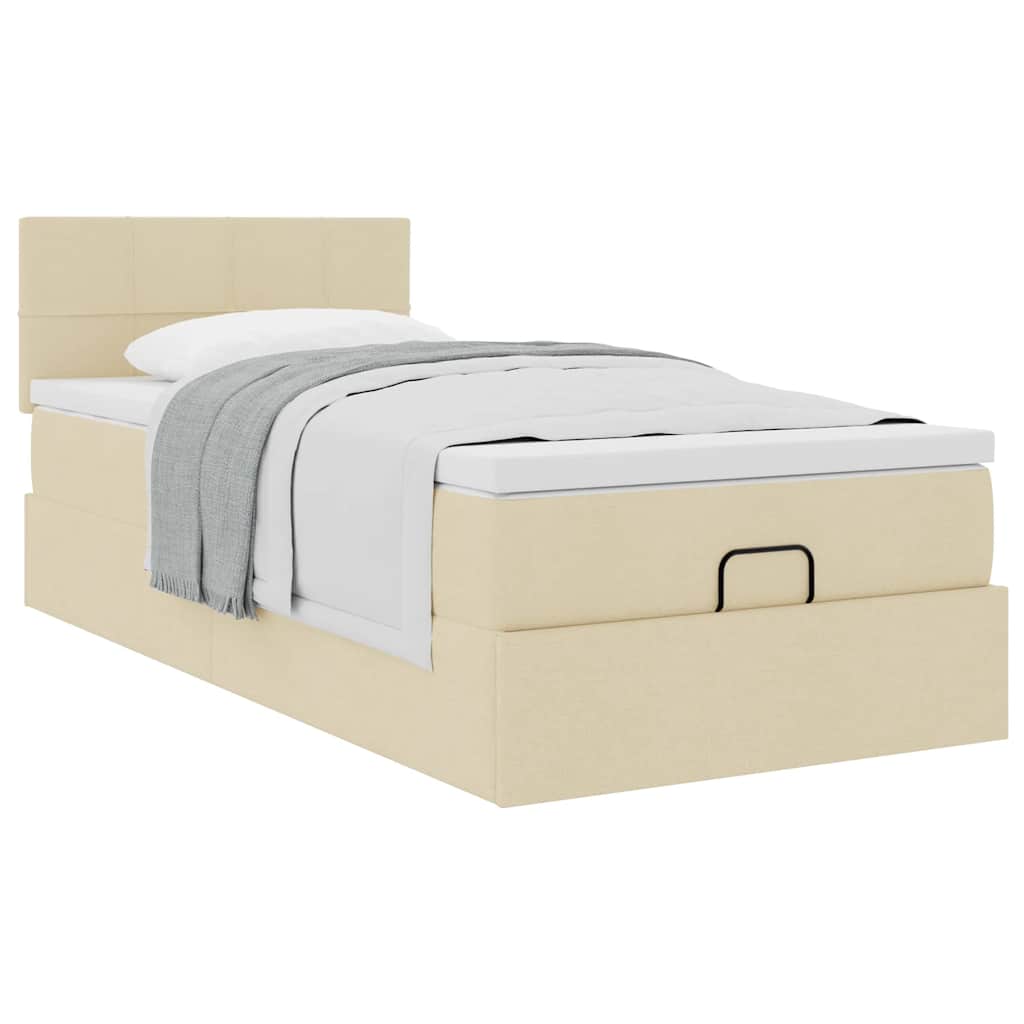 Ottoman bed met matras 100x200cm stof crèmekleurig