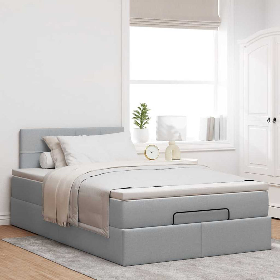 Ottoman bed met matras 120x190 cm stof lichtgrijs