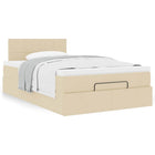 Ottoman bed with mattress 120x200cm fabric cream