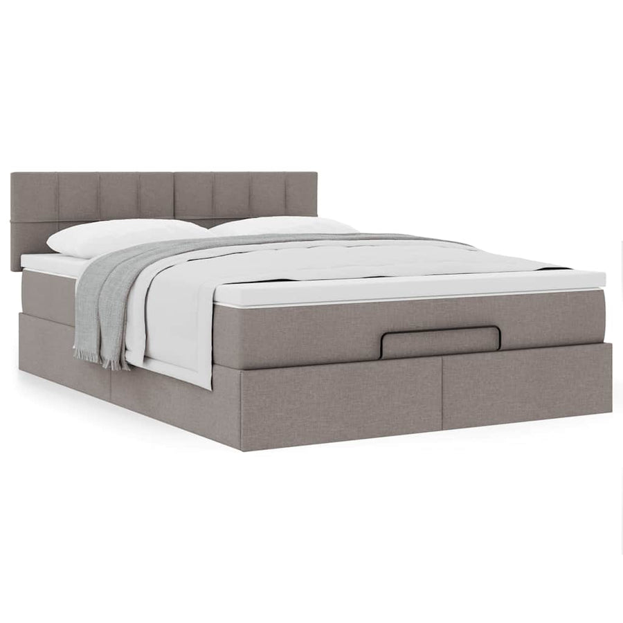 Bed Met Matras Stof 140 x 190 cm Taupe