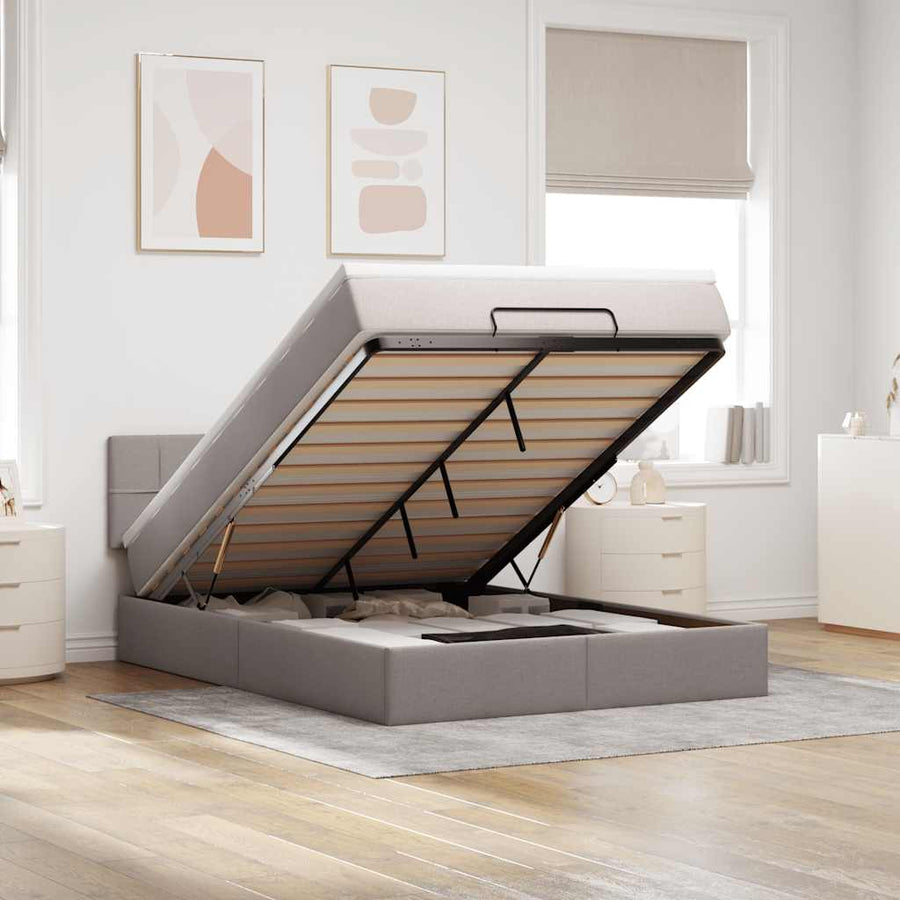 Bed Met Matras Stof 140 x 190 cm Taupe