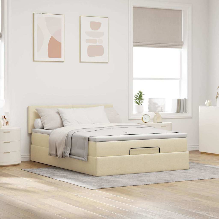 Bed met matras 140x190 cm stof crèmekleurig