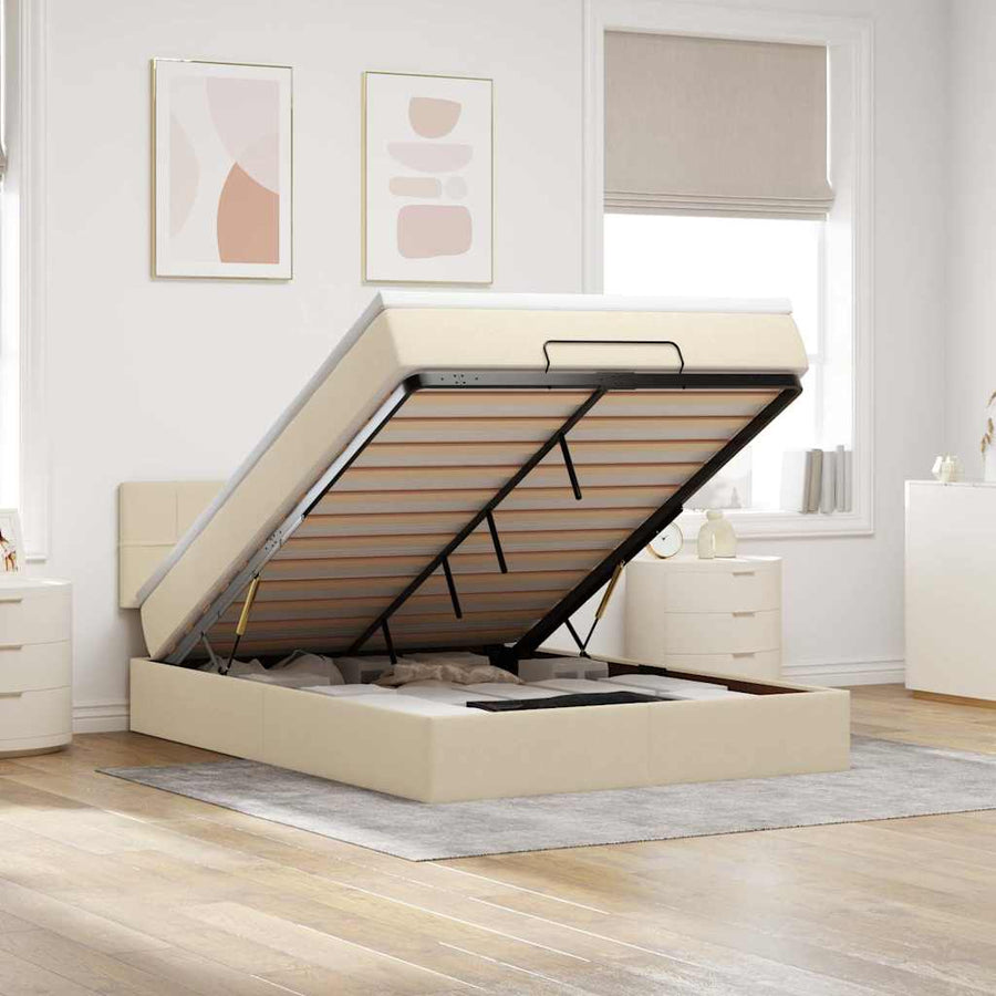 Bed met matras 140x190 cm stof crèmekleurig