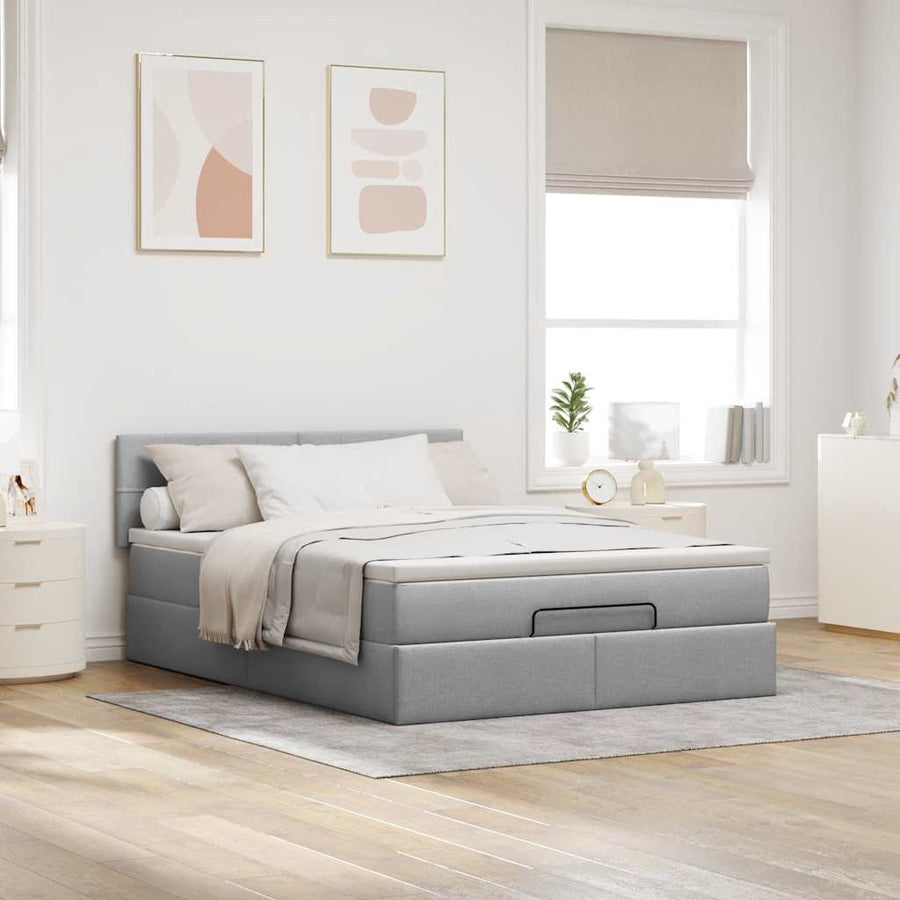 Ottoman bed met matras 140x200cm stof lichtgrijs