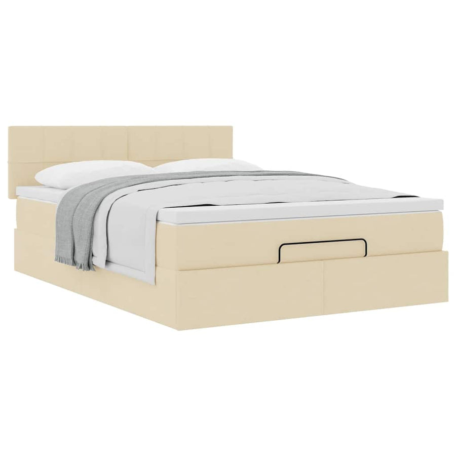 Ottoman bed met matras 140x200cm stof crèmekleurig
