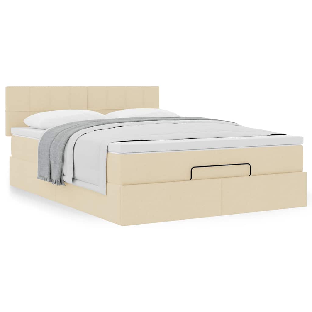 Ottoman bed met matras 140x200cm stof crèmekleurig