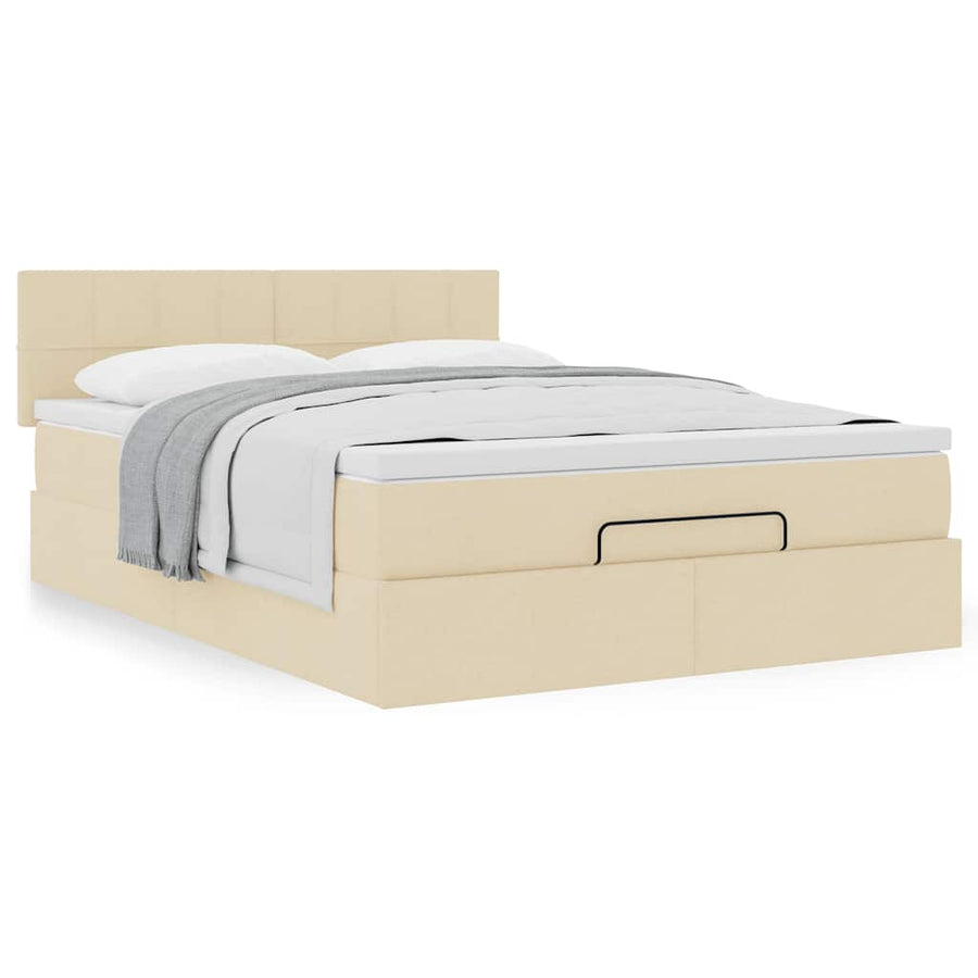 Ottoman bed met matras 140x200cm stof crèmekleurig