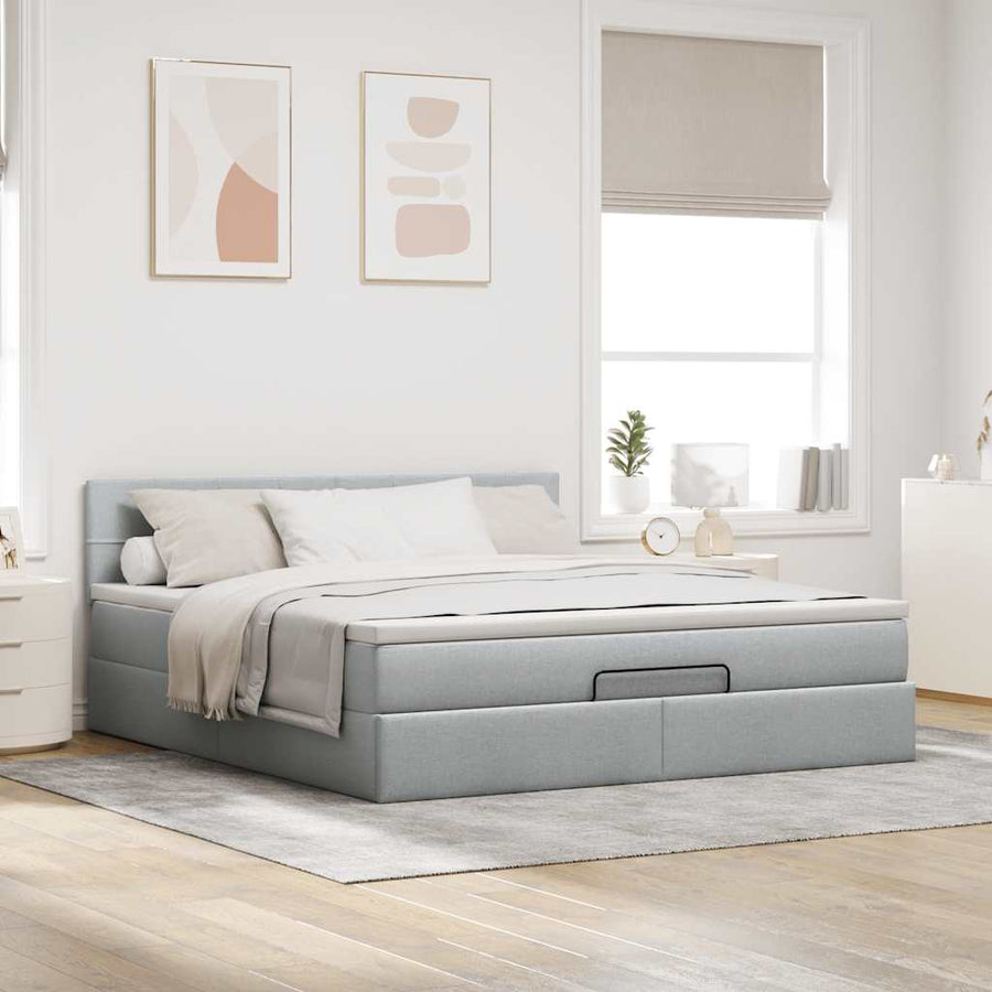 Ottoman bed met matras 160x200cm stof lichtgrijs