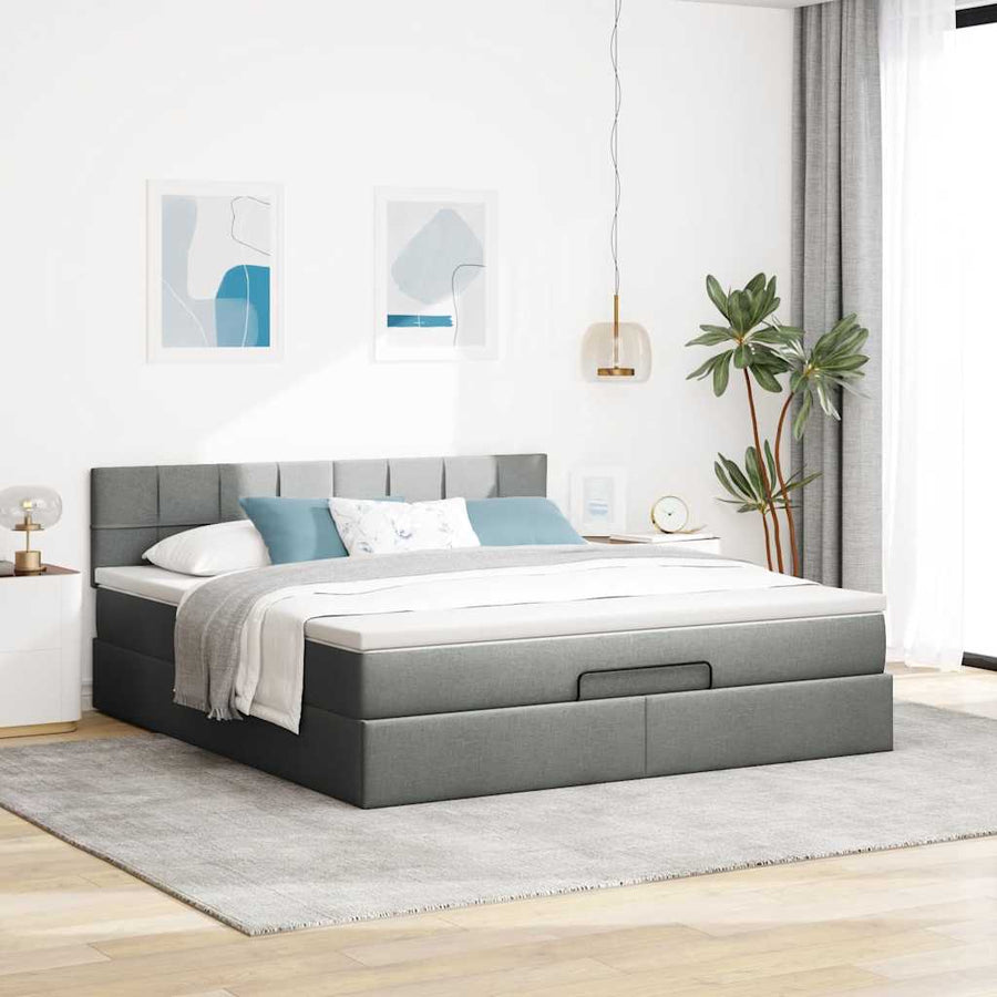 Ottoman bed met matras 160x200cm stof donkergrijs