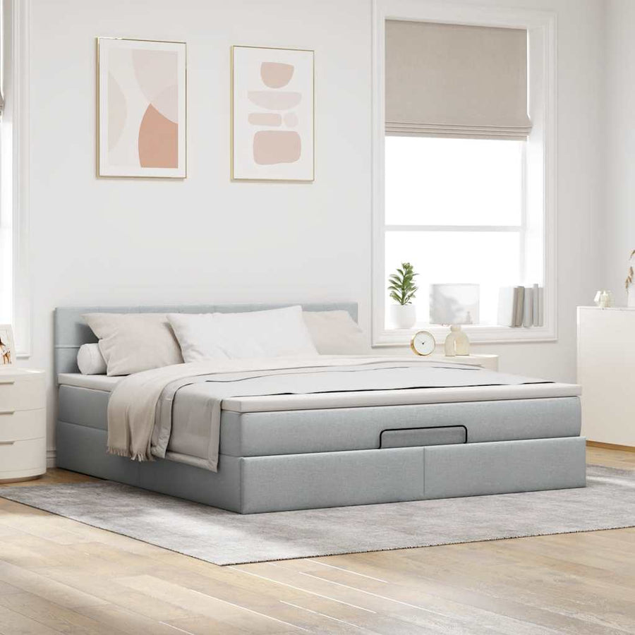 Ottoman bed met matras 180x200cm stof lichtgrijs