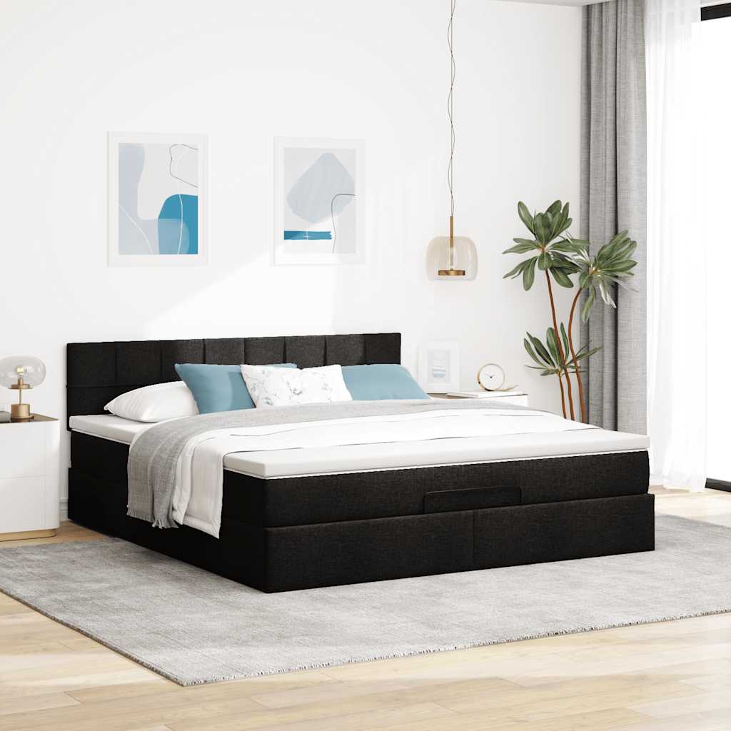 Ottoman bed met matras 180x200cm stof zwart