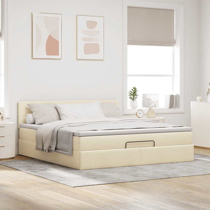 Ottoman bed met matras 180x200cm stof crèmekleurig