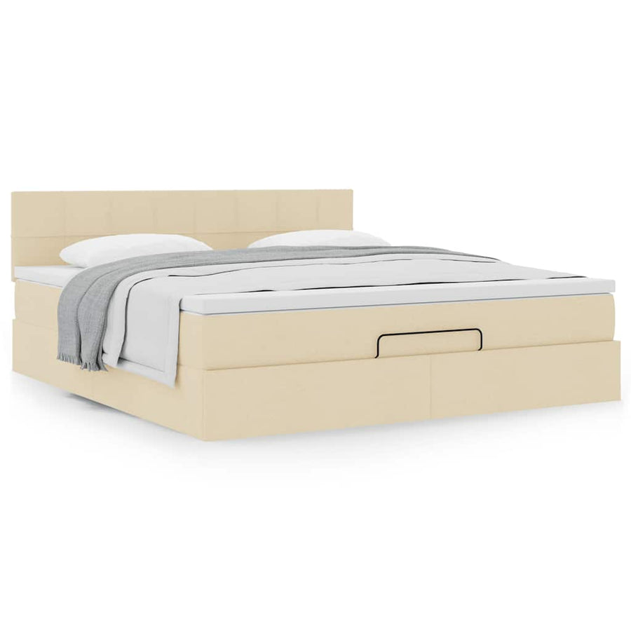 Ottoman bed met matras 180x200cm stof crèmekleurig