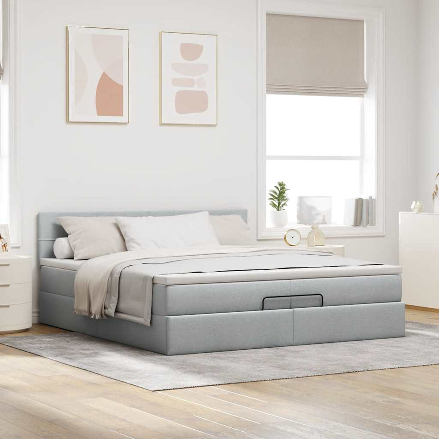Ottoman bed met matras 200x200 cm stof lichtgrijs
