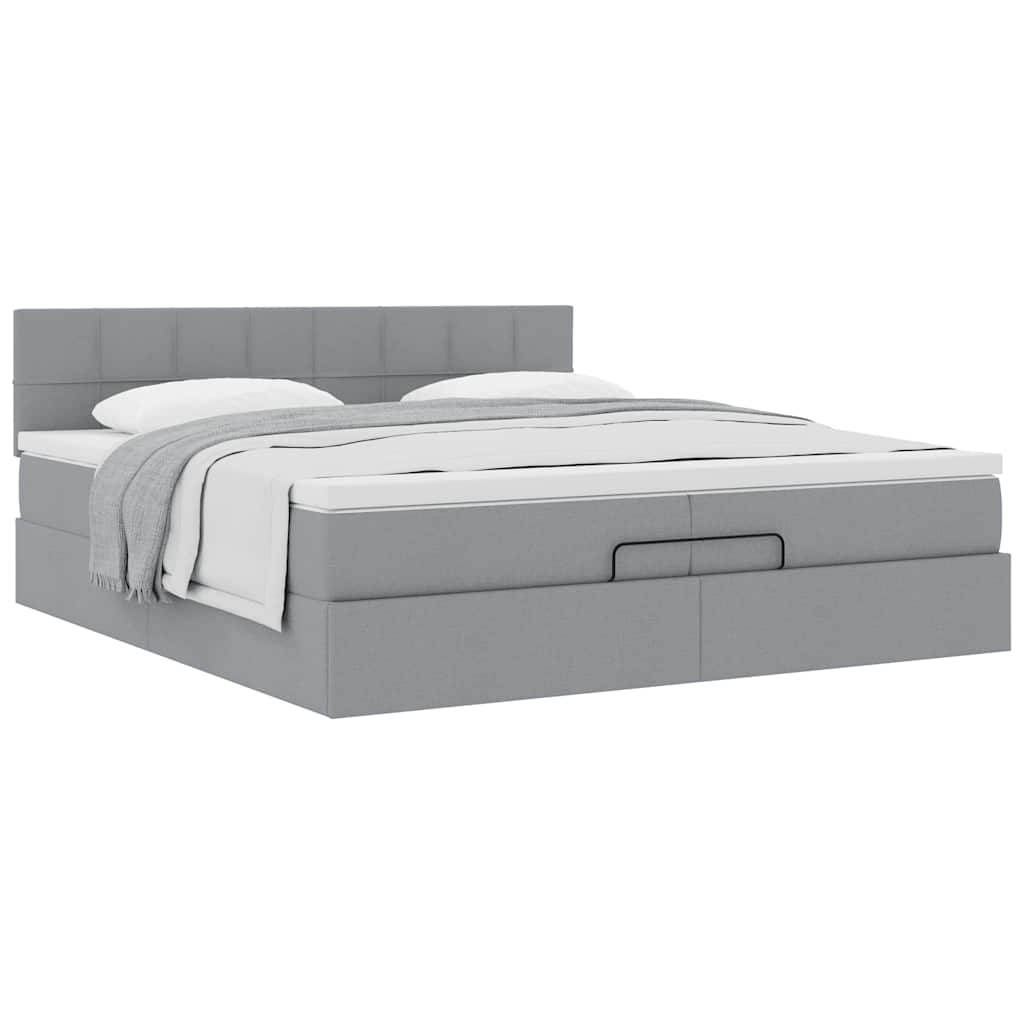 Ottoman bed met matras 200x200 cm stof lichtgrijs