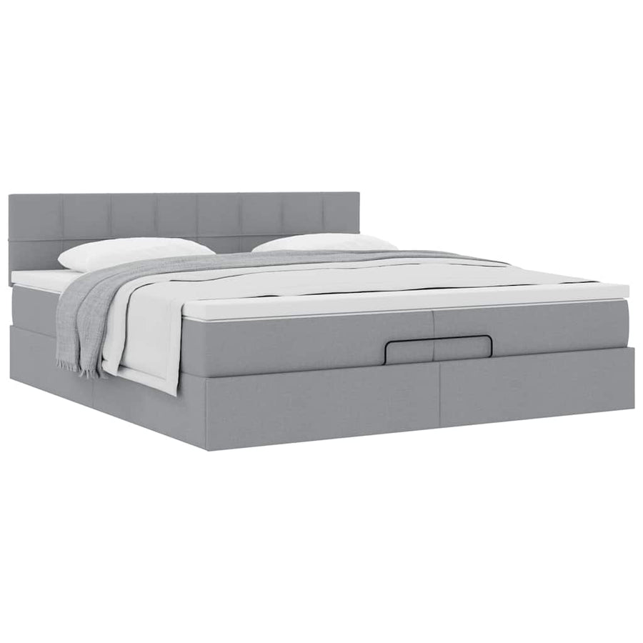 Ottoman bed met matras 200x200 cm stof lichtgrijs