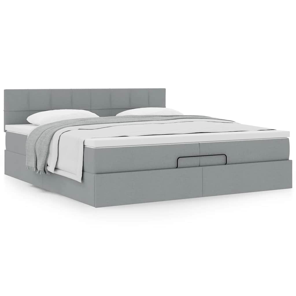 Ottoman bed met matras 200x200 cm stof lichtgrijs
