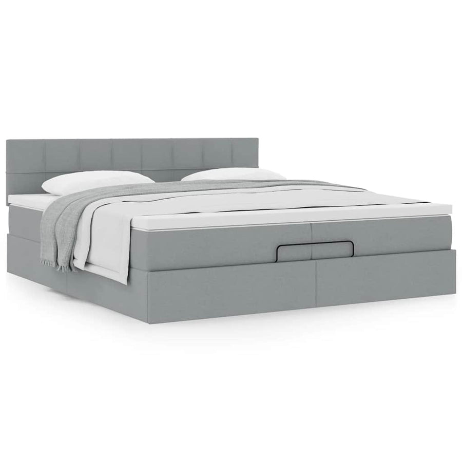 Ottoman bed met matras 200x200 cm stof lichtgrijs
