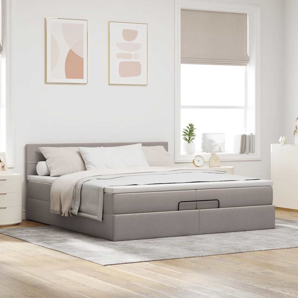 Ottoman bed met matras 200x200 cm stof taupe