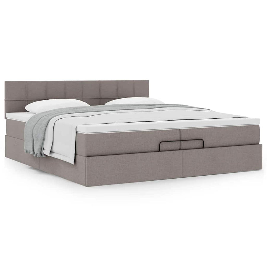 Ottoman bed met matras 200x200 cm stof taupe