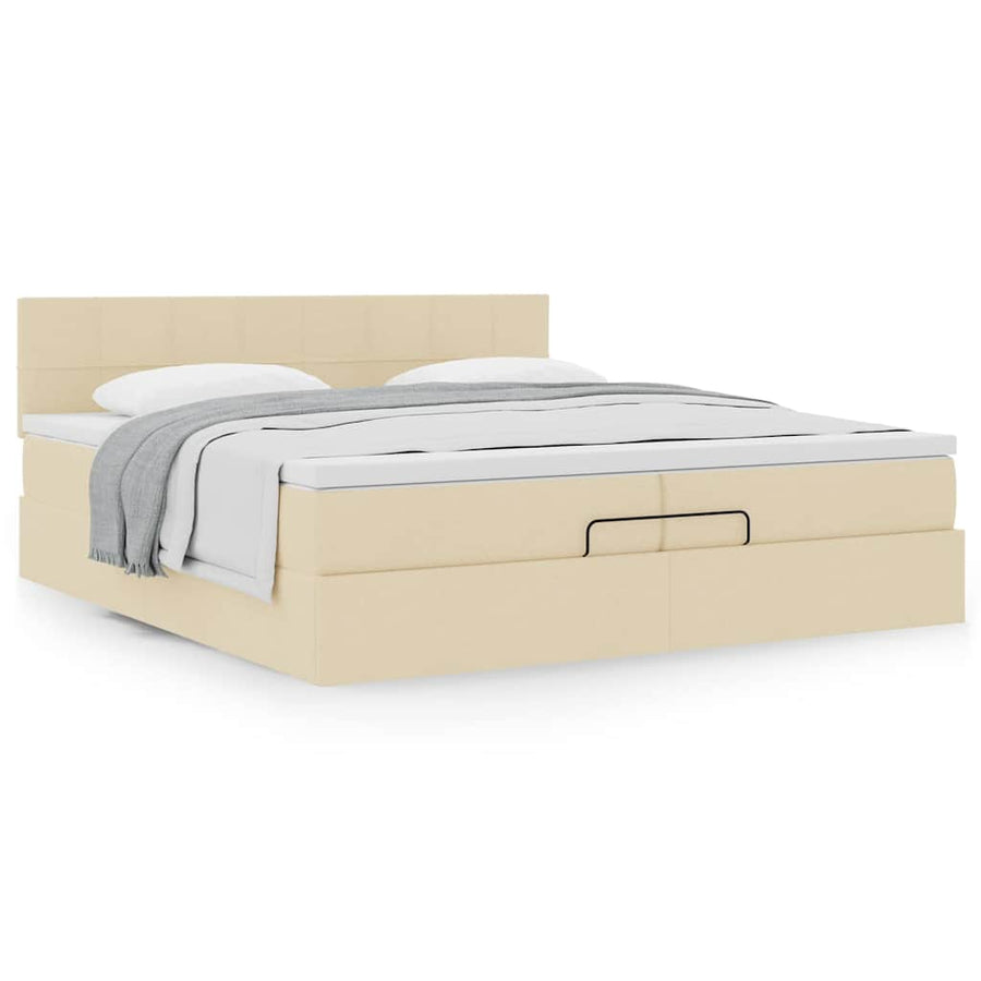 Ottoman bed met matras 200x200 cm stof crèmekleurig