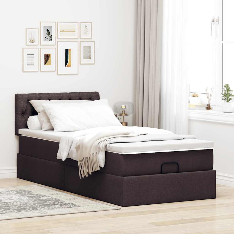 Ottoman bed met matras 80x200cm stof donkerbruin