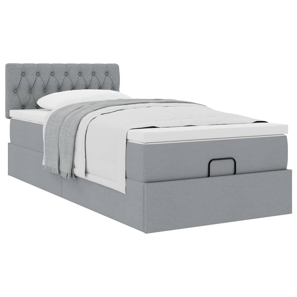 Ottoman bed met matras 90x190cm stof lichtgrijs