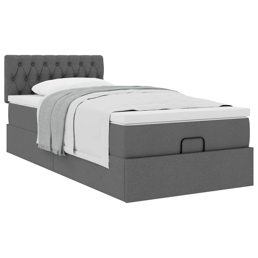 Ottoman bed met matras 90x190cm stof donkergrijs